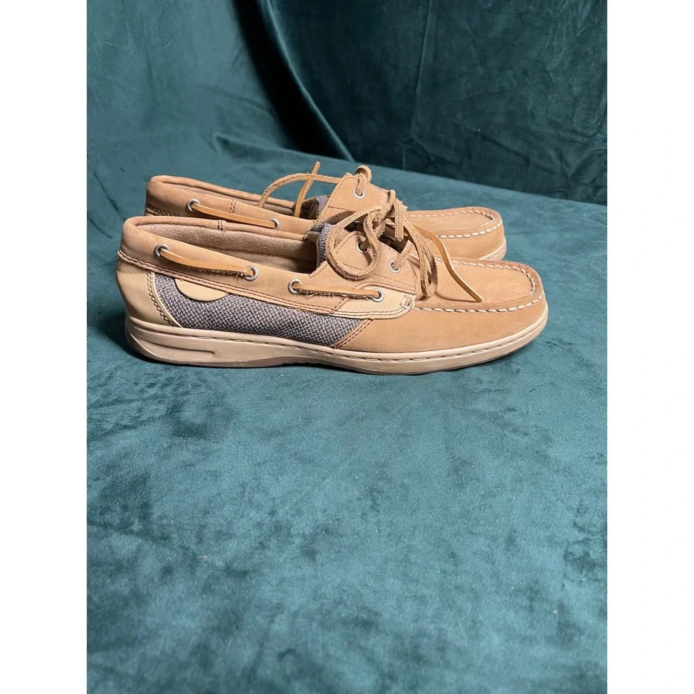 Maui Island Marlin Tan Leather Mesh Boat Shoes Mens 8.5M Brown Loafers